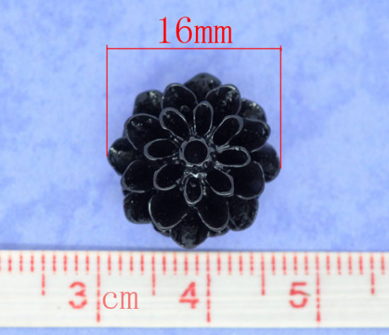 Picture of Resin Embellishments Flower Black 16mm( 5/8") x 8mm(3/8"), 50 PCs