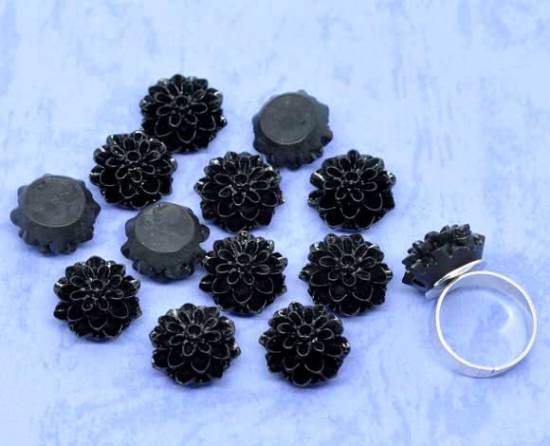 Picture of Resin Embellishments Flower Black 16mm( 5/8") x 8mm(3/8"), 50 PCs