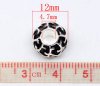 Picture of Zinc Metal Alloy European Style Large Hole Charm Beads Round Silver Plated Seaweed Pattern Black Enamel 12x9mm, 10 PCs