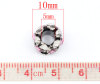 Picture of 10 PCs Zinc Based Alloy European Style Large Hole Charm Beads Antique Silver Color Drum Light Pink Rhinestone 10mm x 10mm, Hole: Approx 5mm