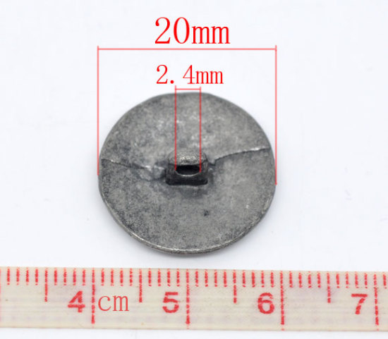 Picture of 30 PCs Zinc Based Alloy Metal Sewing Shank Buttons Single Hole Antique Silver Color Round Flower 20mm Dia.