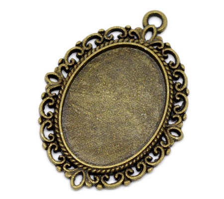 Image de Pendentif en Alliage de Zinc Ovale Bronze Antique (Convenable à Cabochon 25mm x 18mm) 39mm x 29mm, 10 PCs