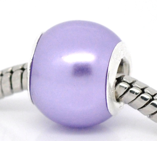 Immagine di Ottone Stile Europeo Perline Palla Violetto Argento Placcato Circa 12mm Dia, Foro: Circa 4.5mm, 30 Pz