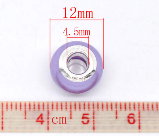 Immagine di Ottone Stile Europeo Perline Palla Violetto Argento Placcato Circa 12mm Dia, Foro: Circa 4.5mm, 30 Pz