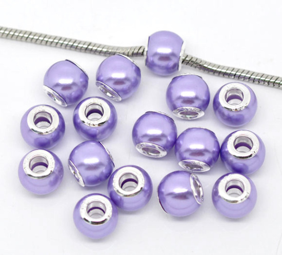 Immagine di Ottone Stile Europeo Perline Palla Violetto Argento Placcato Circa 12mm Dia, Foro: Circa 4.5mm, 30 Pz