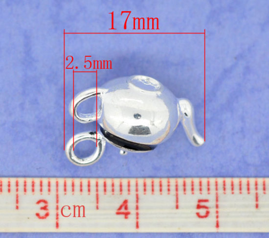 Picture of Zinc Metal Alloy 3D Charm Pendants Teapot Silver Plated Black Enamel 17mm x12mm( 5/8" x 4/8"), 10 PCs