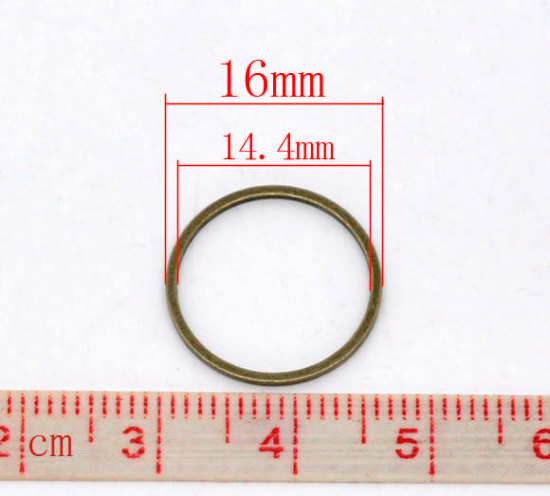 Image de 0.8mm Anneaux de Jonction Fermés Soudée en Laiton Rond Bronze Antique 16mm Dia., 100 Pcs