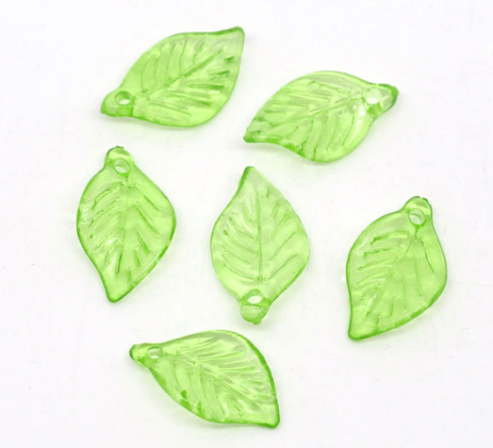 Picture of Acrylic Charms Leaf Light Green 18mm x 11mm, 50 PCs