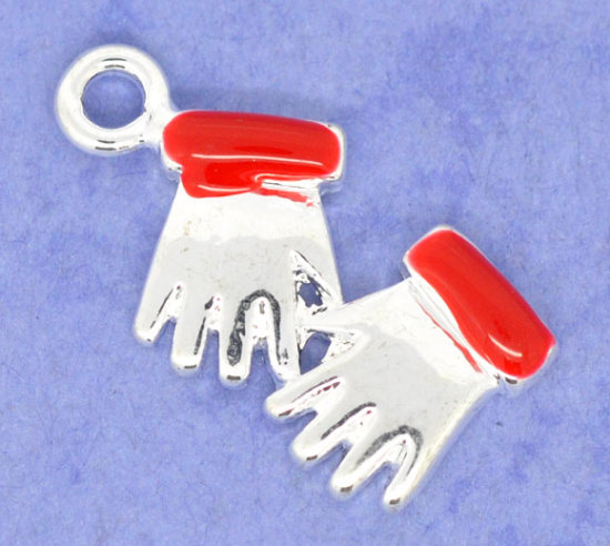 Picture of Silver Plated Enamel Glove Charms Pendants 21x11mm, sold per packet of 20