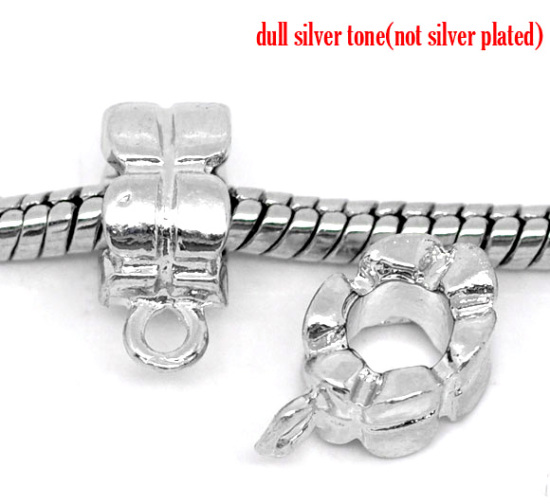 Picture of Silver Tone Cross Bail Beads Fit European Bracelet 13x8mm, sold per packet of 50