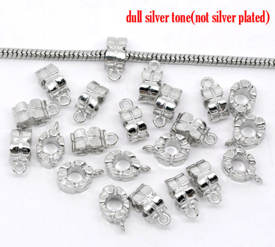 Picture of Silver Tone Cross Bail Beads Fit European Bracelet 13x8mm, sold per packet of 50