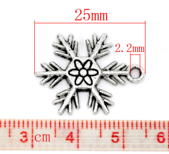 Picture of Antique Silver Color Christmas Snowflake Charms Pendants 25x19mm, sold per packet of 30