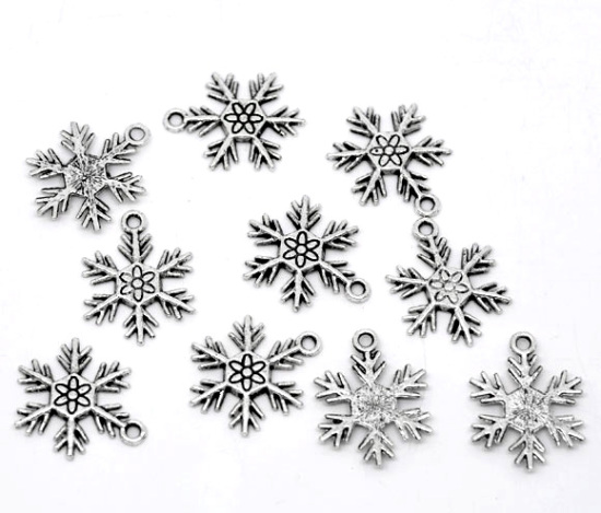 Picture of Antique Silver Color Christmas Snowflake Charms Pendants 25x19mm, sold per packet of 30