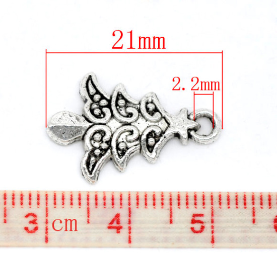 Imagen de Colgantes Aleación del Metal Del Zinc de Árbol de Navidad Plata Antigua Rhinestone 21.0mm x 14.0mm, 50 Unidades 