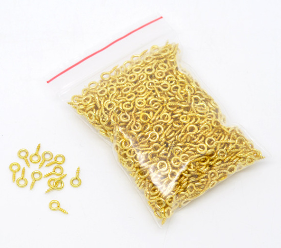 Picture of Gold Plated Screw Eyes Bails Top Drilled Findings 8x4mm, sold per packet of 1000