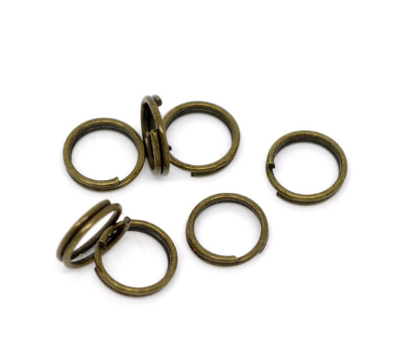 Picture of 1000 PCs 7mm Dia., 0.7mm(21 gauge) Iron Based Alloy Double Split Jump Rings Findings For Jewelry Making Antique Bronze Round