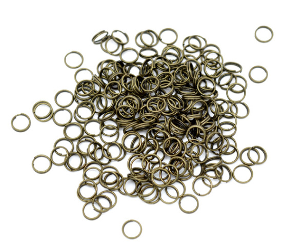 Picture of 1000 PCs 7mm Dia., 0.7mm(21 gauge) Iron Based Alloy Double Split Jump Rings Findings For Jewelry Making Antique Bronze Round