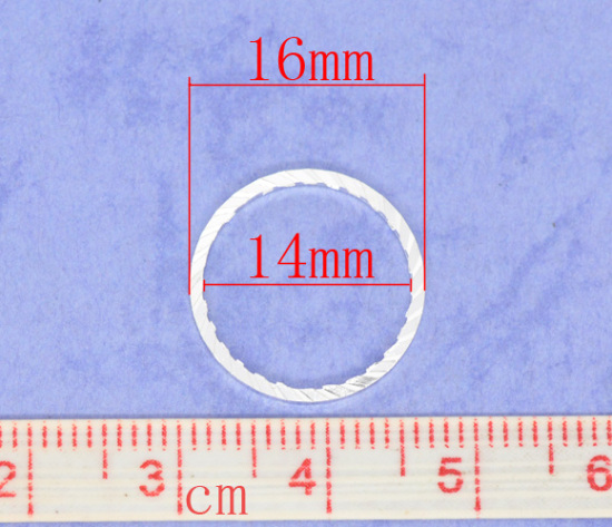 Picture of 50 PCs Brass Connectors Charms Pendants Silver Plated Circle Ring 16mm Dia.