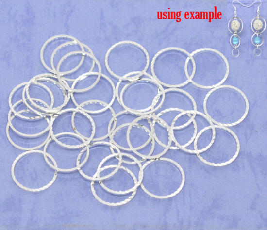 Picture of 50 PCs Brass Connectors Charms Pendants Silver Plated Circle Ring 16mm Dia.