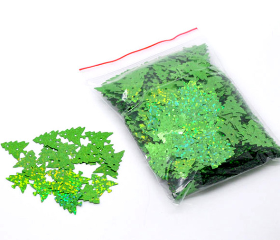 Picture of PVC Sequins Paillettes Christmas Tree Green 16mm x15mm( 5/8" x 5/8"), 1000 PCs