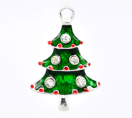 Colgantes Aleación + Brillantito de Árbol Argentado Rhinestone Blanco 26.0mm x 17.0mm, 10 Unidades 