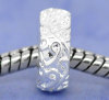 Picture of Brass European Style Large Hole Charm Beads Round Silver Plated Heart Carved 925 Stamped Sterling Silver Imitation About 11mm Dia, Hole: Approx 4.7mm, 10 PCs