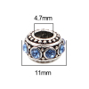 Picture of Zinc Metal Alloy European Style Large Hole Charm Beads Round Antique Silver Dot Pattern Aqua Blue Rhinestone About 11mm Dia, Hole: Approx 4.7mm, 10 PCs