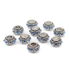Picture of Zinc Metal Alloy European Style Large Hole Charm Beads Round Antique Silver Dot Pattern Aqua Blue Rhinestone About 11mm Dia, Hole: Approx 4.7mm, 10 PCs