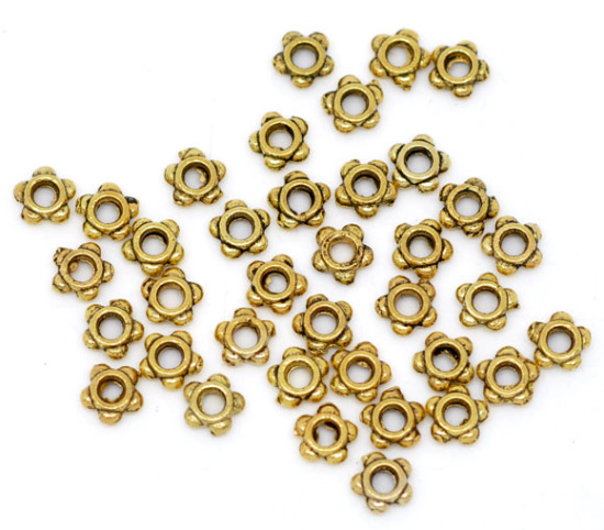 Bild von Zinklegierung Spacer Perlen Zwischenperlen Stern Antik Gold ca. 4mm x 4mm, Loch:ca. 1.2mm, 500 Stück