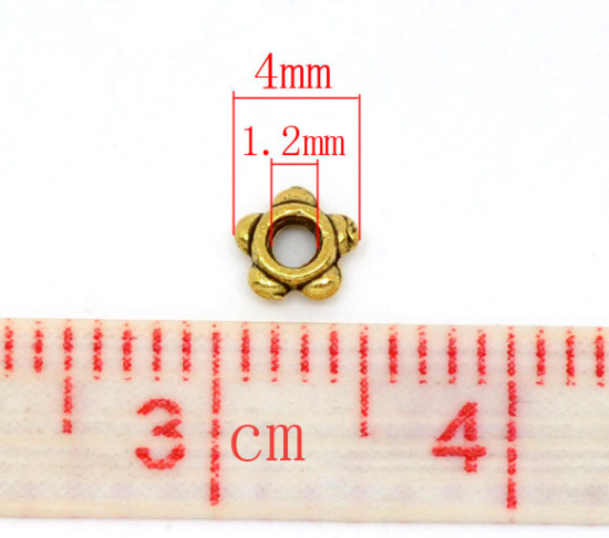 Bild von Zinklegierung Spacer Perlen Zwischenperlen Stern Antik Gold ca. 4mm x 4mm, Loch:ca. 1.2mm, 500 Stück