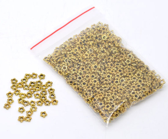 Bild von Zinklegierung Spacer Perlen Zwischenperlen Stern Antik Gold ca. 4mm x 4mm, Loch:ca. 1.2mm, 500 Stück