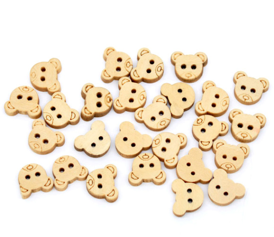 Imagen de Costura Botón Dos Agujeros Madera de Oso,Amariillo Pálido 13mm x 11mm, 200 Unidades