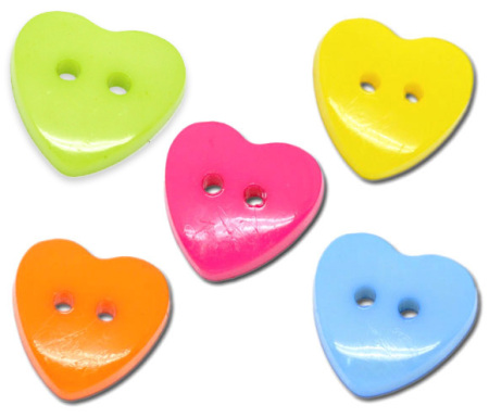 Acrylic Sewing Buttons Scrapbooking 2 Holes Heart Mixed 15x14mm( 5/8" x 4/8"), 100 PCs