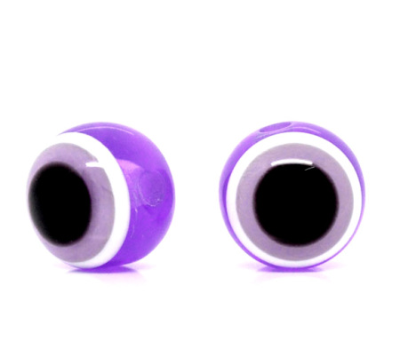 Picture of 15 PCs Resin Spacer Beads For DIY Jewelry Making Ball Purple Evil Eye Pattern About 10mm Dia, Hole: Approx 2mm