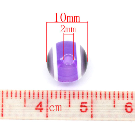 Image de Perle Bubblegum en Résine Balle Violet Œil Mauvais Rayés 10mm Dia, Taille de Trou: 2mm, 15 Pcs