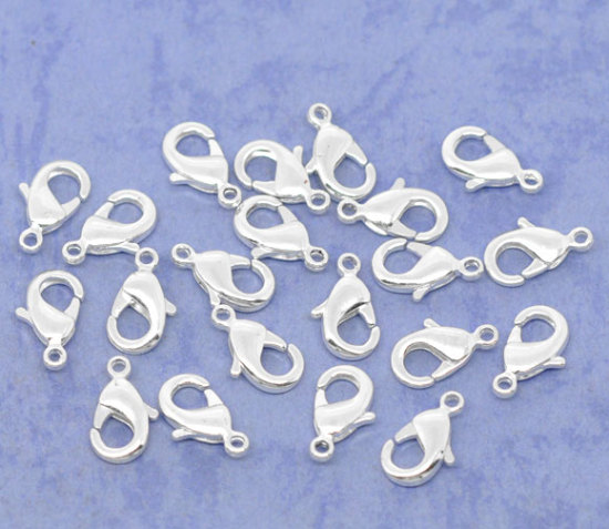 Picture of Brass Lobster Clasps Silver Plated 12mm( 4/8") x 7mm( 2/8"), 50 PCs                                                                                                                                                                                           