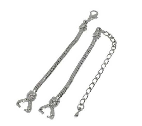 Picture of Brass Watch Chain For Watch Face Silver Tone 7.5cm(3") 8.5cm(3 3/8"), 2 Sets