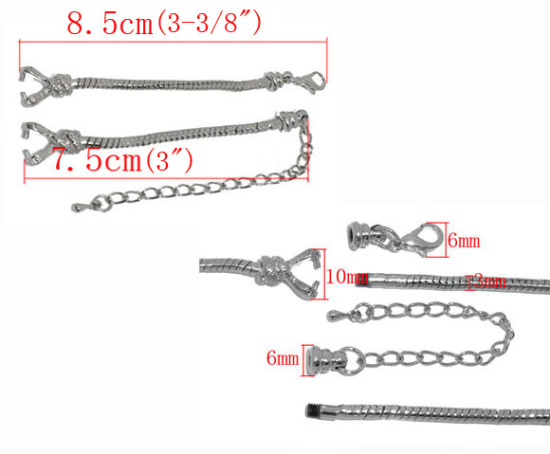 Picture of Brass Watch Chain For Watch Face Silver Tone 7.5cm(3") 8.5cm(3 3/8"), 2 Sets