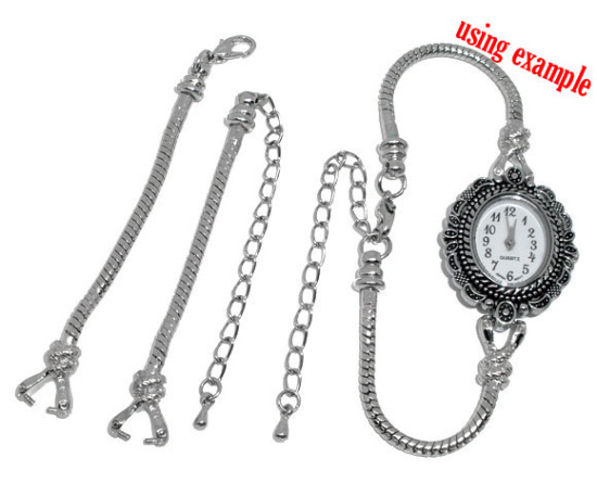 Picture of Brass Watch Chain For Watch Face Silver Tone 7.5cm(3") 8.5cm(3 3/8"), 2 Sets