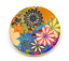 Picture of Natural Wood Sewing Buttons 4 Holes Scrapbooking Round Multicolor Flower Pattern 3cm(1 1/8") Dia, 30 PCs