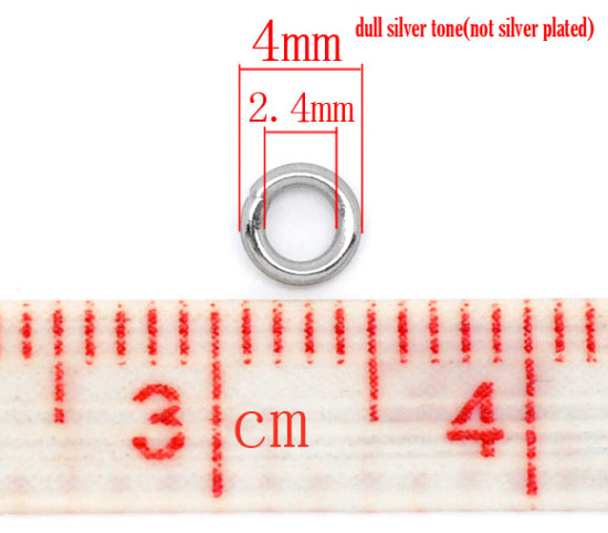 Picture of 304 Stainless Steel Open Jump Rings Findings Round Silver Tone 4mm( 1/8") Dia, 500 PCs