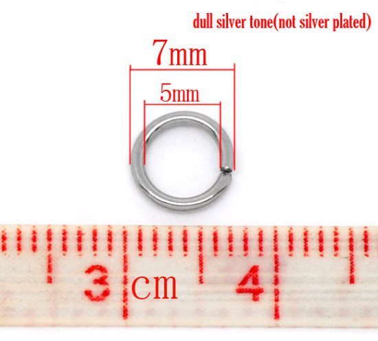 Picture of 304 Stainless Steel Open Jump Rings Findings Round Silver Tone 7mm( 2/8") Dia, 500 PCs