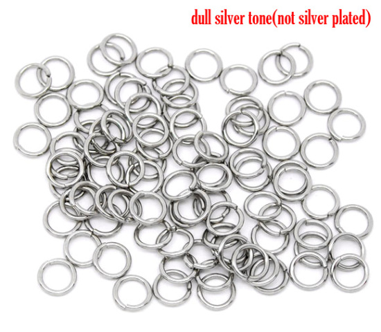 Picture of 304 Stainless Steel Open Jump Rings Findings Round Silver Tone 7mm( 2/8") Dia, 500 PCs