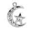 Immagine di Lega + Strass Charm Ciondoli Luna Tono Argento Stella Disegno Bianco Strass 20mm x 14mm, 10 Pz