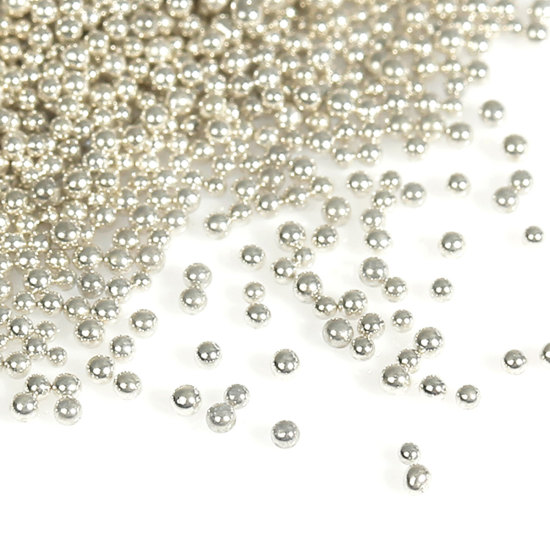 Picture of Glass Micro Seed Beads (No Hole) Round Embellishment Scrapbooking Silver Plated About 0.7mm Dia, 100 Grams