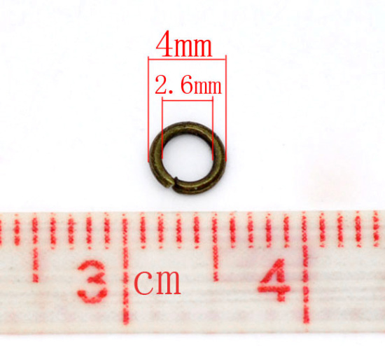 Immagine di 1500 Pz 4mm Dia, 0.7mm(21 misura) Lega di Ferro Aperto Stile Anello di Salto Bronzo Antico Tondo