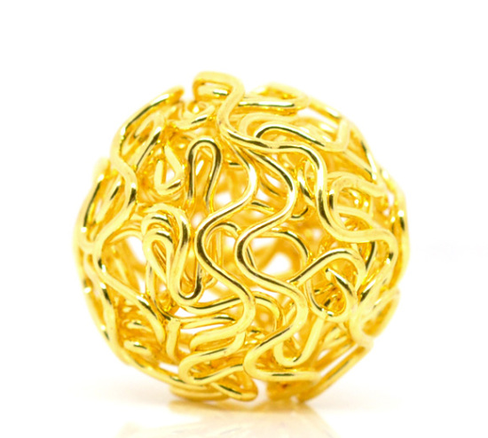Immagine di Lega di Zinco Separatori Perline Palla Oro Placcato Hollow Modello Scolpisce Colore Placcato Circa 18mm Dia, 20 Pz