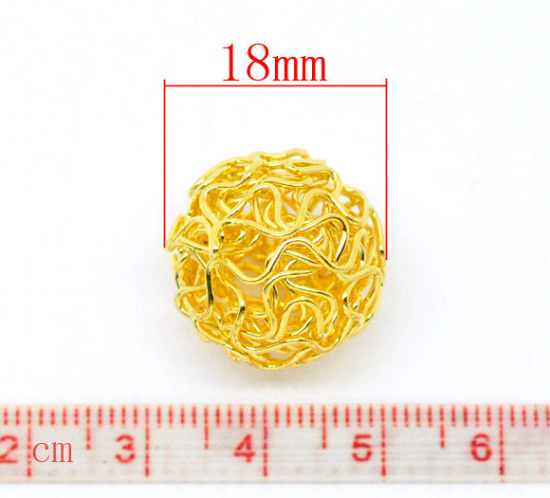 Immagine di Lega di Zinco Separatori Perline Palla Oro Placcato Hollow Modello Scolpisce Colore Placcato Circa 18mm Dia, 20 Pz