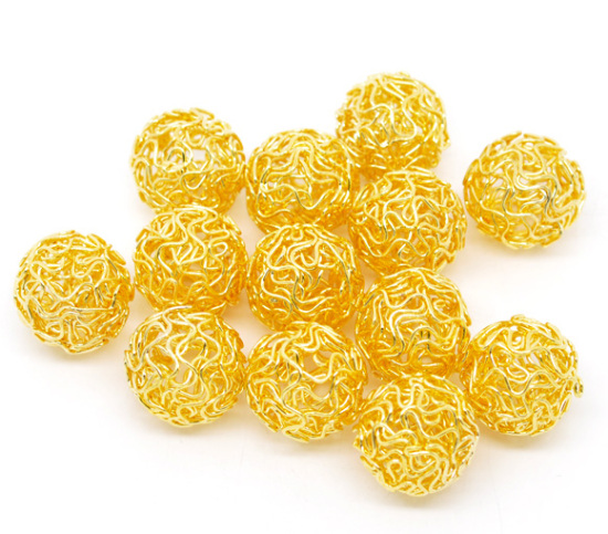 Immagine di Lega di Zinco Separatori Perline Palla Oro Placcato Hollow Modello Scolpisce Colore Placcato Circa 18mm Dia, 20 Pz