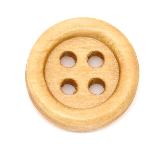 Imagen de Costura Botón Cuatro Agujeros Madera de Ronda,Natural 15mm Diámetro, 150 Unidades